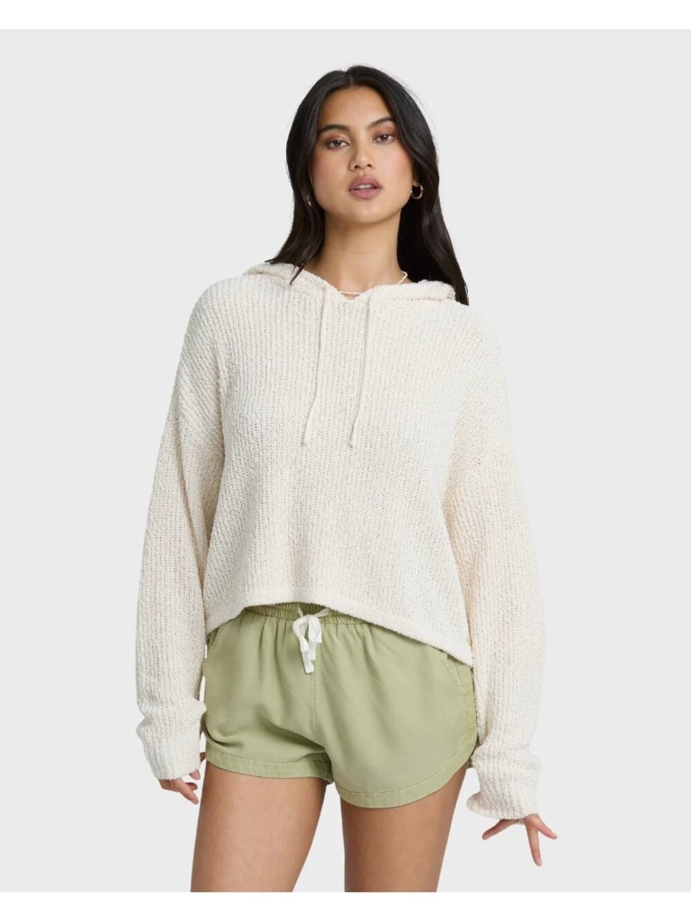 Billabong Hot Beachin Hooded Sweater Medium Novelty Stitching Beach Cropped
